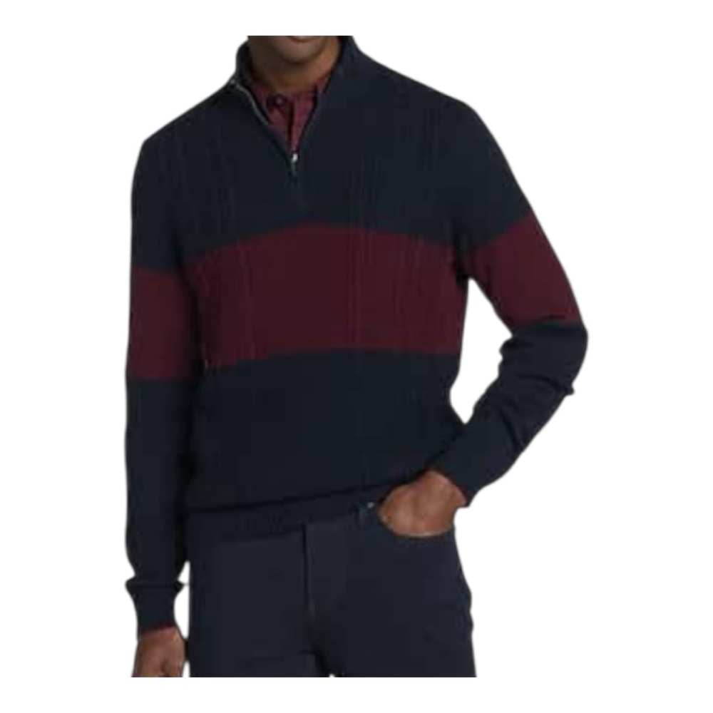 NWT Men's Jos. A. Bank XXL Navy Maroon Striped 1/4 Zip Sweater